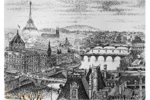 Картина "Париж" (Серия Города мира) Бумага, тушь